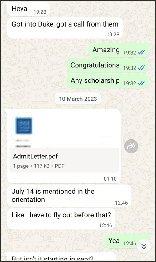 Admission success story 11
