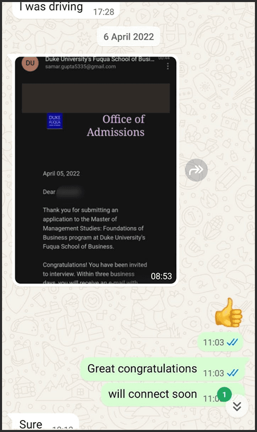 Admission success story 13