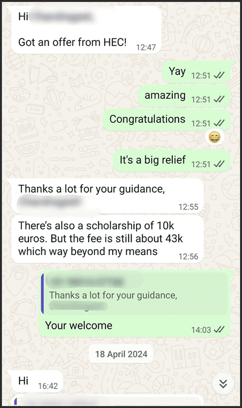 Admission success story 20