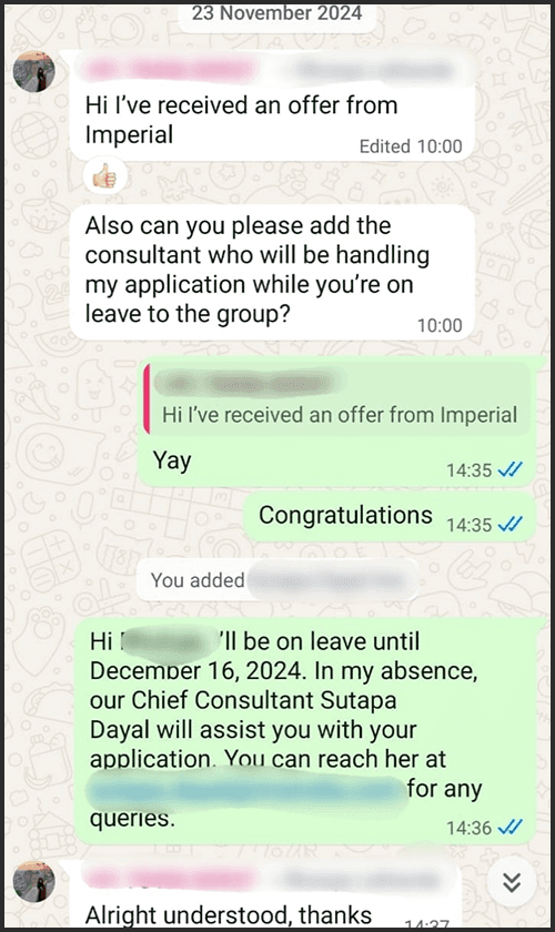 Admission success story 4